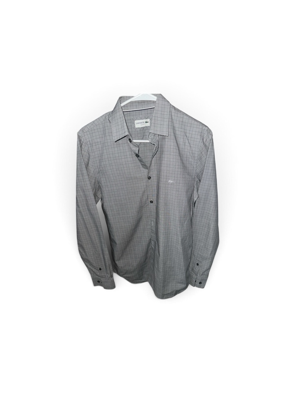 Lacoste Men’s Light Gray Micro-Check Dress Shirt